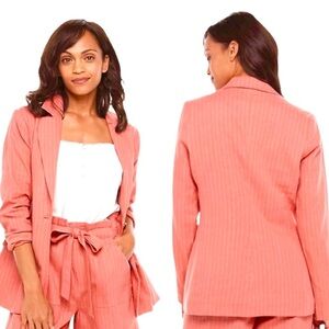 Sonoma sz XL coral pinstriped linen blend long sleeve lined notch collar blazer